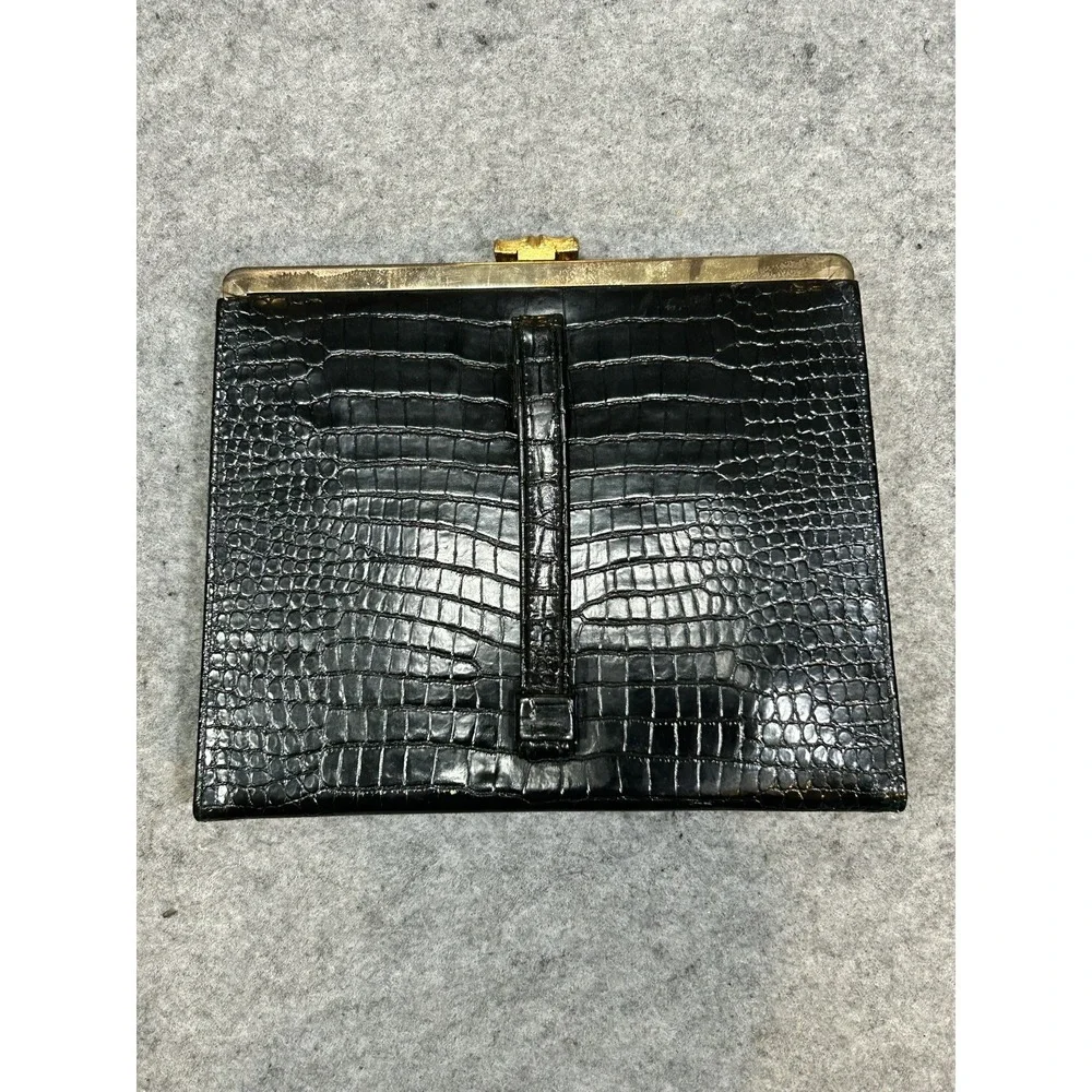 AFTER FIVE BLACK FAUX ALLIGATOR HANDBAG PURSE CHANGE PURSE VINTAGE Clutch Glam